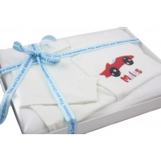 Personalised Baby Boy Embroidered Car Applique Sleepsuit Boxed Gift Set